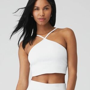 ALO Yoga White Ribbed Cross Crop Top